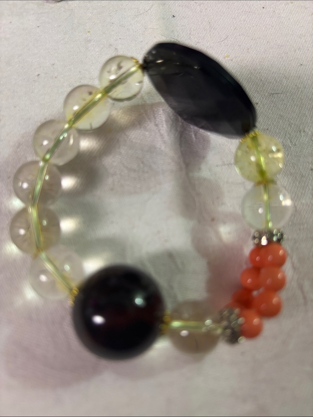 Citrine Black Obsidian Stretch Bracelet with Coral Accent - Multicolor DIY